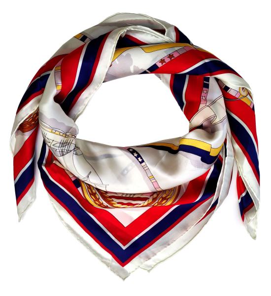 Foulard Shawl Silk Satin 110X110 Maritime White Red